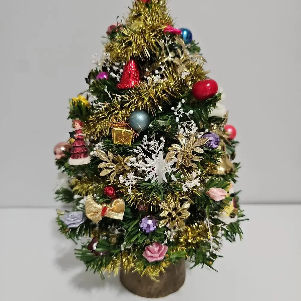Decorated Tabletop Artificial Christmas Tree Santa Topper Retro Holiday Decor